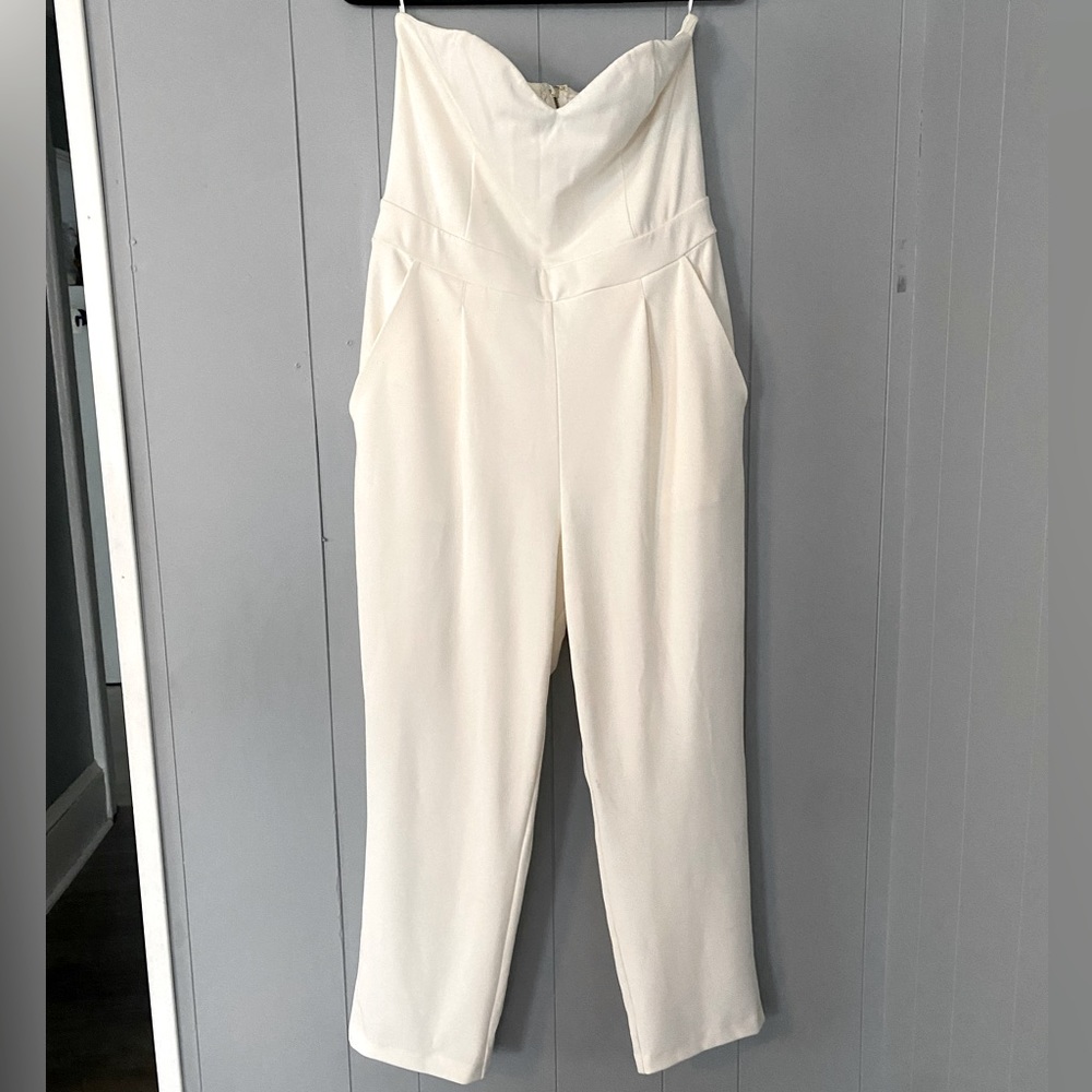 Express White Cream Strapless Jumpsuit